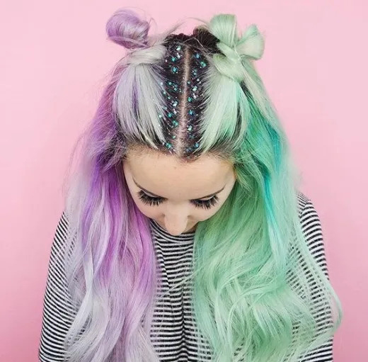 Hairstyles For Raves: Glitter Roots and Twisted Side Ponytail Hairstyles