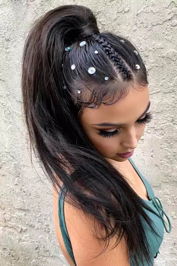 Hairstyles For Raves: Sleek High Ponytail with Hair Jewelry Hairstyles