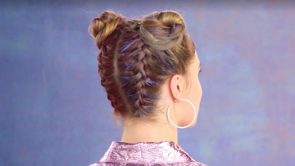 Hairstyles For Raves: Braided Space Buns with Colored Extensions Hairstyles