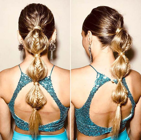 Hairstyles For Raves: Bubble Ponytail with Neon Accents Hairstyles